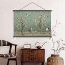 Textielposter Kraanvogels in bloemrijk landschap - Bloomery Decor