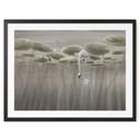 Poster lotusbloemen met zwaan in water in grijs - Ms Tiff