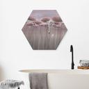 Zeshoek Wanddecoratie lotusbloemen met zwaan in water in schemerroze - Ms Tiff - Alu-Dibond