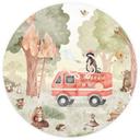 Fotomural Infantil Redondo Bomberos Animales en el Bosque - Oliver Robins