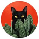 Sticker mural Chat noir caché dans les cactus Rond - Korenkova