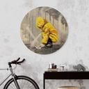 Holzbild Kind mit Papierschiff Streetart - Habib - Rund - Ø 20 cm