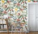 Fototapet med planter og dyr, beige illustration 3,40 x 1,59 m
