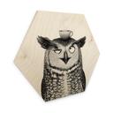 Tableau sur bois Hexagonal Hibou amusant avec café - Korenkova