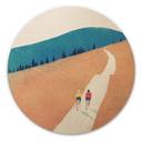 Tableau sur bois Randonnée à vélo dans les montagnes - Rivers - Rond
