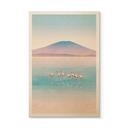 Houten Wanddecoratie Pastelkleurig meer met flamingo's - Rivers