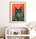 Poster Svart katt i kaktus-gömställe - Korenkova
