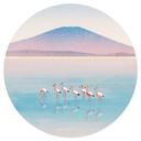 Sticker mural Lac aux couleurs pastel avec flamants roses - Rivers - Rond