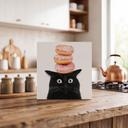 Holzbild zum Hinstellen - Schwarze Katze mit pinken Donuts - Korenkova - 15x15 cm