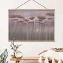 Textielposter Lotusbloemen met zwaan in het water in oudroze - Ms Tiff