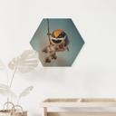 Hexagon Holzbild Kleiner Vogel am Ast - Jacob Xu - 25x22 cm