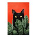 Textil poster Svart katt i kaktus-gömställe - Korenkova