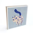 Holzbild zum Hinstellen Porzellan Katze Delfter Blau - Cantwell - 15x15 cm