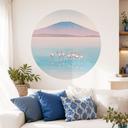 Sticker mural Lac aux couleurs pastel avec flamants roses - Rivers - Rond