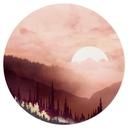 Muursticker Roze Zonsondergang boven het Bos - SpaceFrog Designs - Rond