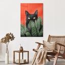 Tableau sur verre Chat noir caché dans les cactus - Korenkova
