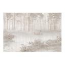 Textielposter Bos aan het meer in de mist in beige - Ms Tiff