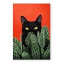 Tableau sur verre Chat noir caché dans les cactus - Korenkova