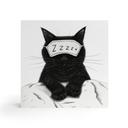 Holzbild zum Hinstellen - Schwarze Katze mit Schlafmaske - Korenkova - 15x15 cm