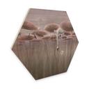 Houten Wanddecoratie zeshoekig lotusbloemen met zwaan in water in donkerroze - Ms Tiff