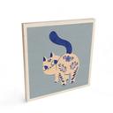 Holzbild Porzellan Katze Delfter Blau - Cantwell - Quadratisch - 15x15 cm