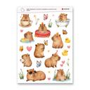 Planche de stickers capybaras mignons en été