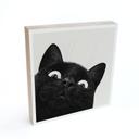 Tableau sur bois à poser - Chat noir amusant - Korenkova - 15x15 cm
