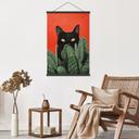 Textil poster Svart katt i kaktus-gömställe - Korenkova
