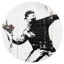 Sticker mural Banksy - Le lanceur de fleurs - Rond