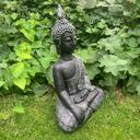 Statuette Bouddha Thai en pierre artificielle noir, argent - 29x18x45 cm