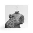 Tableau sur bois à poser - Capybara Matin Café - Korenkova - 15x15 cm