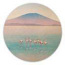 Houten Wanddecoratie Pastelkleurig meer met flamingo's - Rivers - Rond