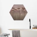 Houten Wanddecoratie zeshoekig lotusbloemen met zwaan in water in donkerroze - Ms Tiff
