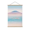 Textielposter Pastelkleurig meer met flamingo's - Rivers
