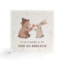 Holzbild zum Hinstellen - Bär und Hase mit dem Satz 'Ich bin freundlich'