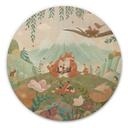 Houten Wanddecoratie Vossenfamilie op de Bloemenweide - Oliver Robins - Rond
