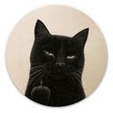 Tableau sur bois Chat noir effronté - Korenkova - Rond