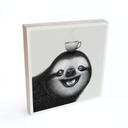 Tableau sur bois à poser - Paresseux joyeux avec café - Korenkova - 15x15 cm