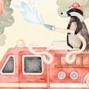 Fotomural Habitación Infantil Bomberos Animales en el Bosque - Oliver Robins