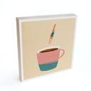 Tableau en bois à poser - Plongeon dans le café - Rivers - 15x15 cm