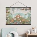 Kinderkamer Textielposter Vossenfamilie op de bloemenweide - Oliver Robins