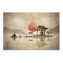 Textielposter Japanse tempel bij zonsopgang - Roze
