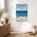 Textielposter Zomerstrand met hond aan zee - Rivers