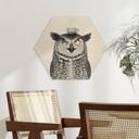 Tableau sur bois Hexagonal Hibou amusant avec café - Korenkova