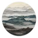 Stampa per Pareti Roerich Light - Paesaggio Montano Nebbioso - Sir Edward x Grigory Gladarev - Alu-Dibond Rotondo