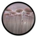 Poster lotusbloemen met zwaan in water in donkerroze - Ms Tiff - Rond