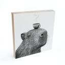 Tableau sur bois à poser - Capybara Matin Café - Korenkova - 15x15 cm