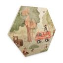 Hexagon Houten Wanddecoratie Dieren Brandweer in het Bos - Oliver Robins