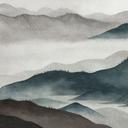 Fotobehang Roerich Light - Nevelig Berglandschap - Sir Edward x Grigory Gladarev