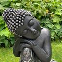 Schlafender Buddha aus Kunststein, schwarz | 34x31x40 cm
